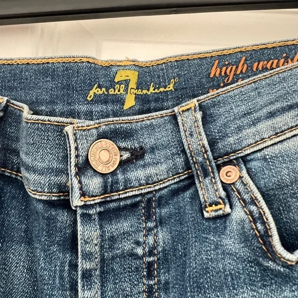 7 For All Mankind Medium Blue Flare High Waisted Jeans - Picture 4 of 11